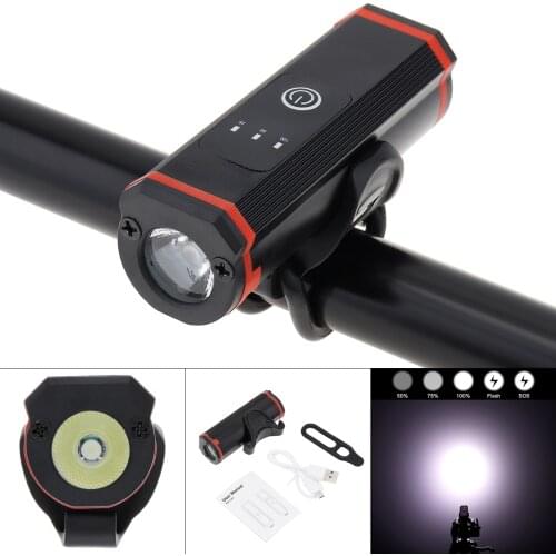 Bike Light USB Rechargeable Bike Headlight T6 LED Super Bright Flashlight with Battery Indicator Front Lights with Bracket