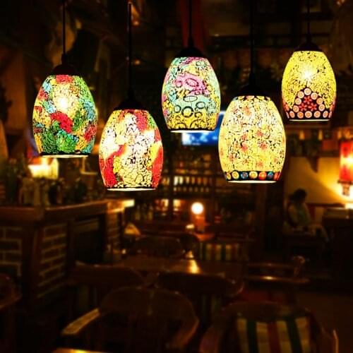 Vintage Mosaic Moroccan Hanging Lamps Deco Maison Handmade Stained Glass Pendant Lamp Various Colors for Corridor Stairwell Cafe