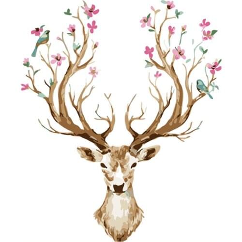 Hanging Canvas Sticker Decoration DIY Digital Painting Decorative Painting Scenery Animal Sika Deer Wall Sticker Home Decal