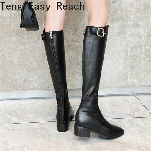 2022 Women Fashion Knee High Boots Back zipper Slip On Comfortable Long Boots Ladies Square head Autumn Winter riding boots 45