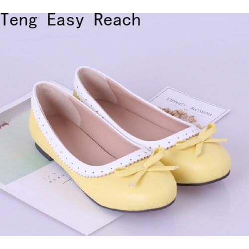 8 colors Lolita Shoes Bow Mary Janes Flats Shoes for Women Cute Flat Shoes Ballerina Woman Foowear Pink Cosplay Big Size 48