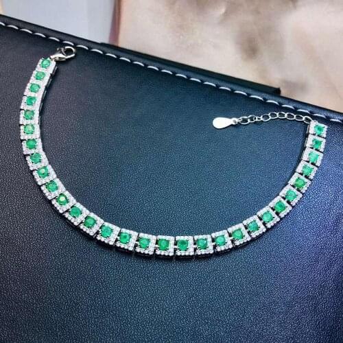 100% Natural And Real Emerald bangle Bracelet Solid S925 Sterling Silver For Women Color Fine Jewelry