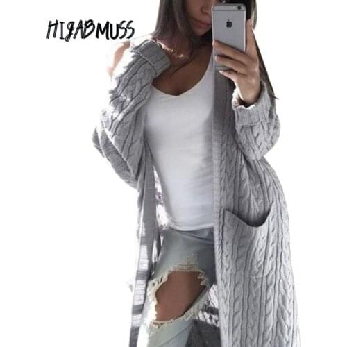 Autumn And Winter New 2021 Women Knitted Sweater Long Double Pockets Full Body Twist Sweater Cardigan Casual Top Womens