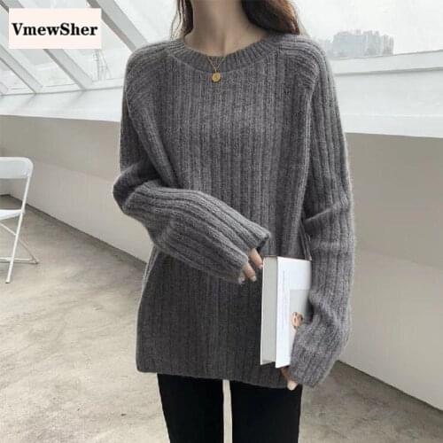 VmewSher New Autumn Winter Women Sweater Solid Knitwear Pullover Bottoming Shirt Fashion 2021 O-Neck Long Sleeve Warm Knit Top