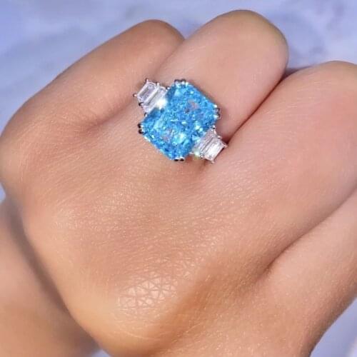 2021 New arrived Square Tear Drop White Blue Cubic Zirconia CZ charm band finger Rings for Women girl Engagement Wedding Jewelry