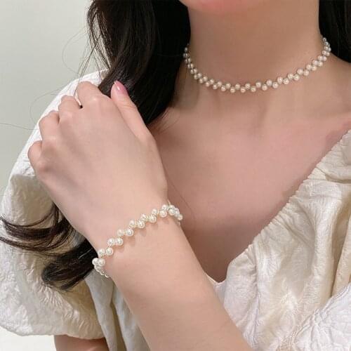 MENGJIQIAO Korean Elegant Pearl Beads Choker Necklace For Women Ladies Sweet Simple Wedding Collares Jewelry Gifts