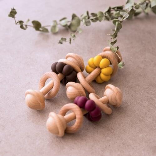 1Pc Baby Rattles Crib Mobiles Silicone Beads Teethers Beech Wooden Teething Baby Toys for 0-12 months Nursing Bracelet Products