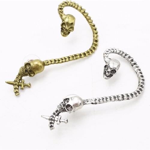 10pair Punk Vintage Style Gold Metal Sword Skull Skeleton Head Clip Ear Cuff For Women Girls Gypsy ears Ethnic Jewelry 2018