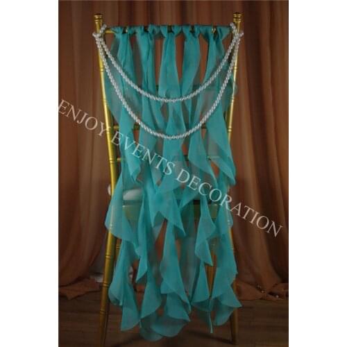 100pcs YHC#213 fancy chiffon curly willow chair back sash polyester banquet wedding wholesale cheap chiavari chair decor