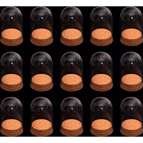 15x Mini Glass Display Dome Hemisphere Cabochon Wood Cork Bell Jar Cover Decor