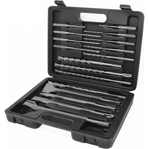 17pcs Sds Electric Hammer Drill Bit Set Chisel Plastic Box Shank Impact Rotary Concrete Masonry Drilling Grooving