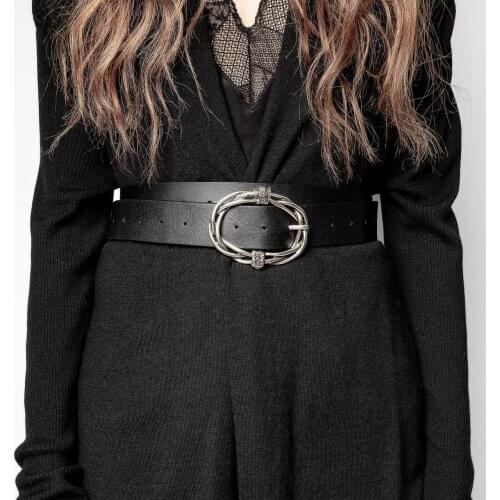 2021 New Womens Belt Leather Retro Black Buckle Belt