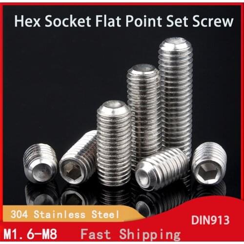 5-20pcs M1.6 M2 M2.5 M3M4 M5 M6 M8 304 Stainless Steel Allen Head Hex Hexagon Socket Flat Point Set Screw End Grub Headless Bolt