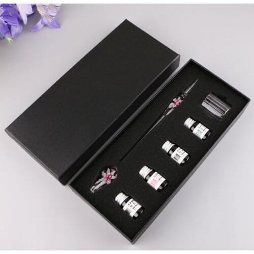YYDS 7PCS/SET Handmade Floral Glass Pen Dip Writing Ink Signature Pens Set for School Stationery Gifts Art Decoration Supplies