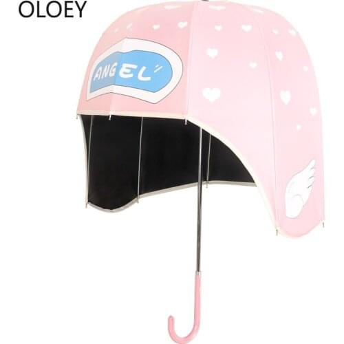 Big Cartoon Helmet Umbrella Kids Students Cute Children Hats Rain Umbrellas Sun UV Long Handle Umbrella Japanese Automatic Pink