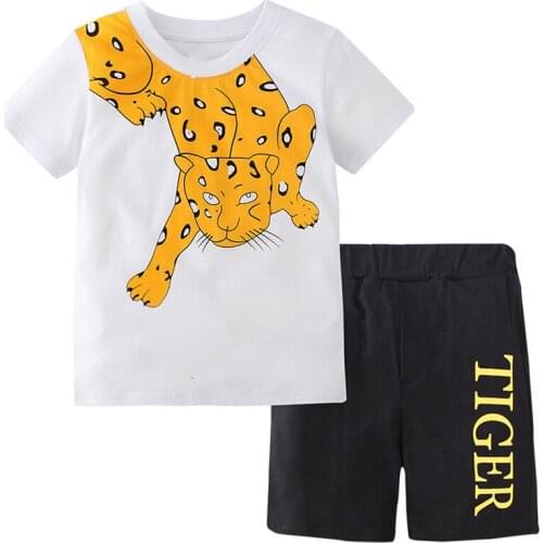 Jumping Meters Children Summer Suit Boys Shorts and T-shirt Pants Cute Tiger Cartoon Partern kids Casual Cothes 2-7Years
