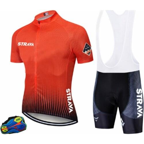 Strava Zipper Pocket Cycling Breathable MTB Bicycle Clothing Uniform Pro Cycling Jersey Set Summer Men Bike Clothes Outdoor