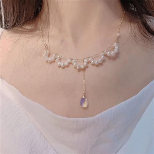 French Vintage Handmade Necklace Winding Freshwater Pearl Lace Fairy Pendant Choker Women Girl Exquisite Fashion Clavicle Chain