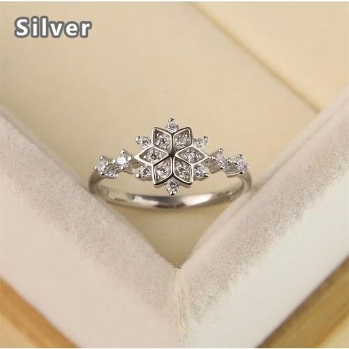 Hot sale S925 silver engagement womens ring creative hexagonal star snowflake ring eight heart eight arrow zircon