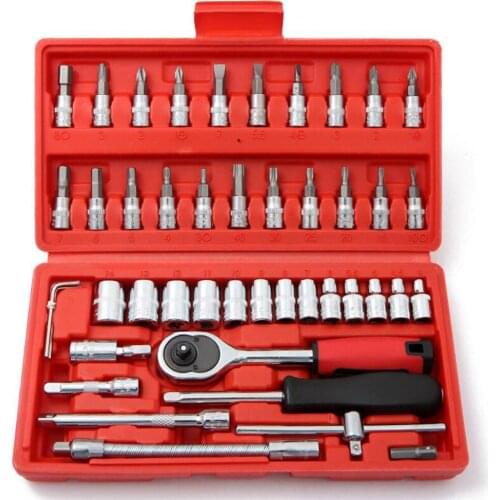 Car Repair Tool 46 PCS 1/4-Inch Socket Set Car Repair Tool Ratchet Torque Wrench Combo Tools Kit Auto Repairing Tool Set