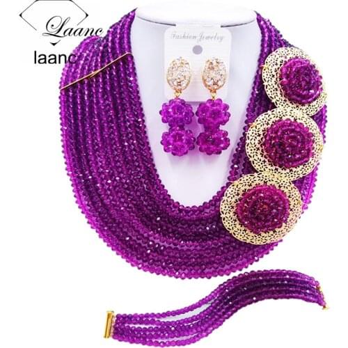 Brand Laanc African Beads Purple Jewelry Set Nigerian Wedding Necklace Bridal Jewelry Sets 10R3H019