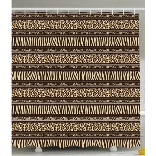 Leopard Shower Curtain Primitive Decor African Safari Sexy Leopard World Wildlife Brownish Geometric Bathroom Curtains