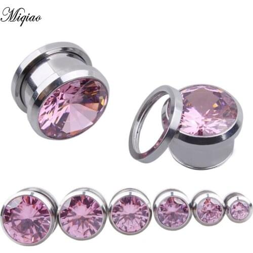 Miqiao 2pcs Crystal Zircon Ear Plug Tunnels Ear Screw Fit Gem Ear Flesh Gauges Expander 6-16mm Body Jewelry for Women