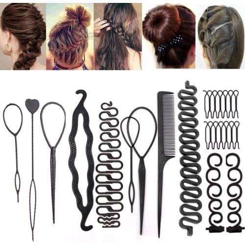 DIY Hair Clips Accessories Set for Women Girl Braiding Donut Hair Styling Making Hairstyle Hair Bun Maker Braider Twist Barrette