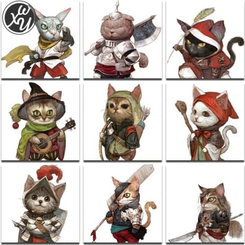 Samurai Animal 5D Diamond Painting Kits for Adults Cute Cat Full Round Square Diamond Cross Stitch Kit Diamond Mosaic Home Decor