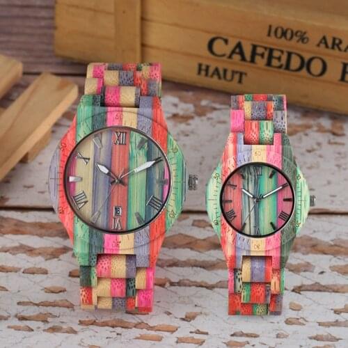 National Style Bamboo Wristwatch Handmade Multiful Color Couple Watches Man Woman Unique Birthday Anniversary Gifts for Lovers
