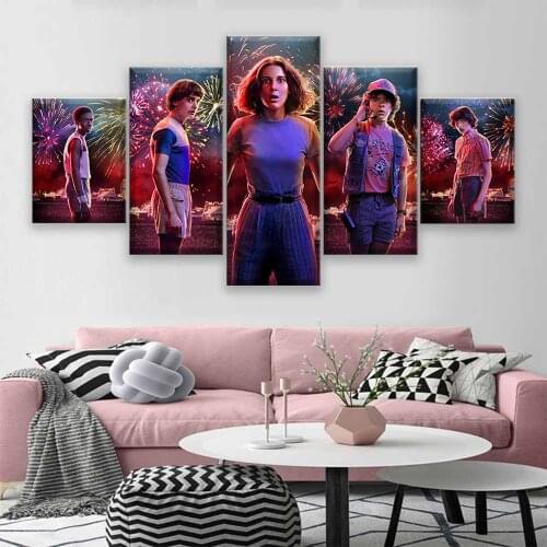 Wall Art Paint HD Print 5 Pcs Stranger Things Movie Canvas Poster Home Decor Modular TV Play Character Pictures quadro cuadros