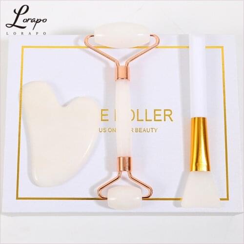 Facial Massage Roller Jade Spatula Set Natural White Jade Roller Body Relaxation Weight Loss Slimming Beauty Face-lifting Tool