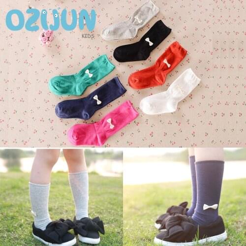 2020 New Spring Kids Girls Knee High Socks Cute Little Bow 2-3/3-5/5-8 Years Baby Girls Soft Cotton Socks 7 Colors