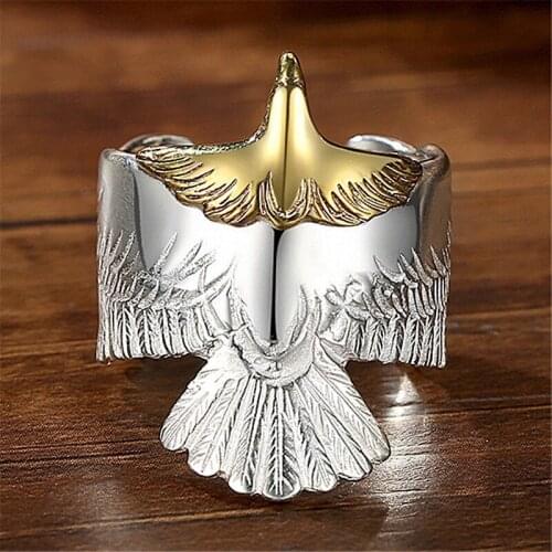2021 New Fashion Creative Vintage Flying Bird Opening Ring Punk Biker Big Wing Eagle Rings For Women Men Hip-hop Rock Jewelry