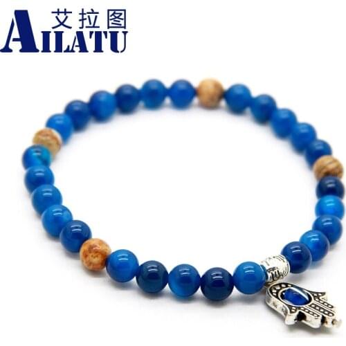 Ailatu New Design Wrap 6mm Stone Beads Yoga Bracelets of Hamsa, Turkish Eye Inspired for Party Gift