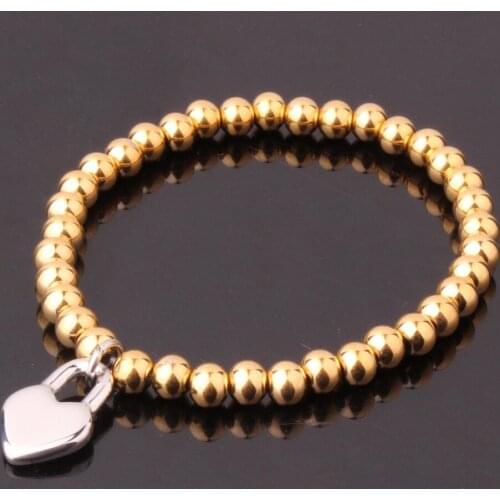 New Fashion Womens Gold Color Stainless Steel Beads Ball Bracelet Gift for Girlfriend 6mm7.87"