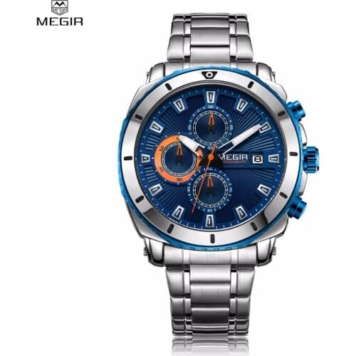 New Top Brand Luxury MEGIR Watch Men Fashion Sport Quartz Clock Mens Watches Full Steel Waterproof Relogio Masculino Chronograph