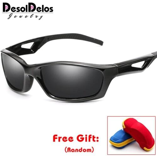 Men Black Frame Polarized Sunglasses Women UV400 Outdoor Sport Driving Glasses Unisex Square Goggles Gafas De Sol with box