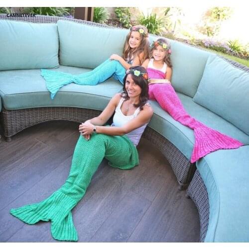 4 Sizes Yarn Knitted Mermaid Tail Blanket Soft Sleeping Bed Handmade Crochet Anti-Pilling Portable Blanket For Spring