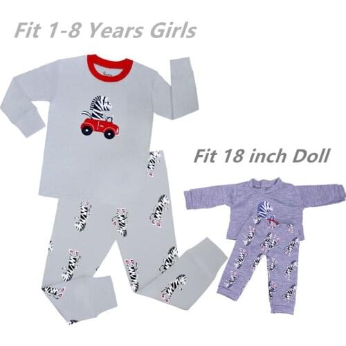 Baby Girls Zebra pattern Pyjamas Sets Kids Reindeer Matching Girls&18 inches Doll Pajama Sets Pyjamas Kids Xmas Pijamas Kids