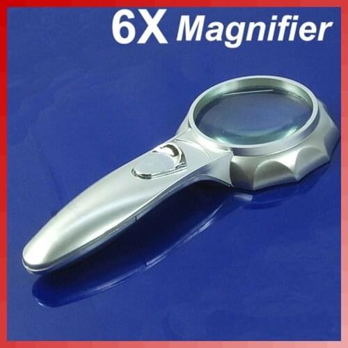 Portable Handheld 6 LED Light 6X 65MM Magnifying Glass Reading Map Magnifier