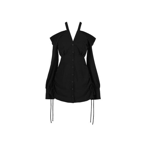 Ruibbit Gothic Girls Hollow Out Sexy Slim V-Neck Women Dresses Long Sleeve Off The Shoulder A Line Black White Punk Dress
