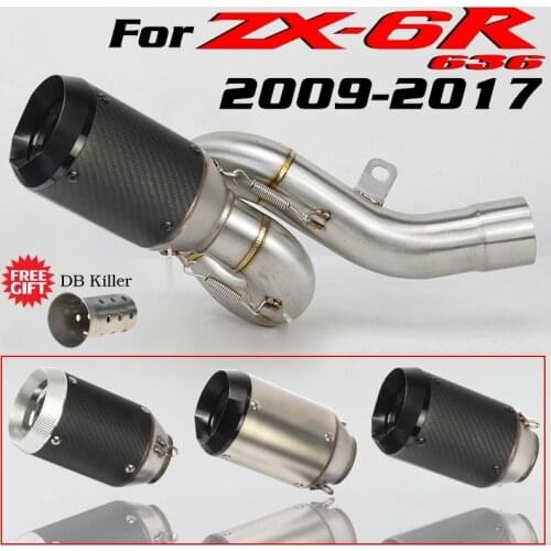 Slip-on for Kawasaki ZX6R ZX636 2009-2017 Motorcycle Exhaust Middle Link Pipe 51mm Twisted Carbon Fiber Escape Moto DB Killer