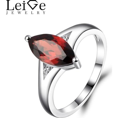 Leige Jewelry Garnet Engagement Rings for Women Sterling Silver 925 Gemstone Ring Marquise Cut Fine Jewelry Birthstone