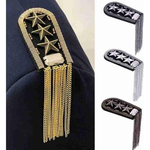 Tassel Chain Shoulder Board Badges Vintage Epaulette Star Medal Brooch Accessory Military Tassel Chain Shoulder Board Badges
