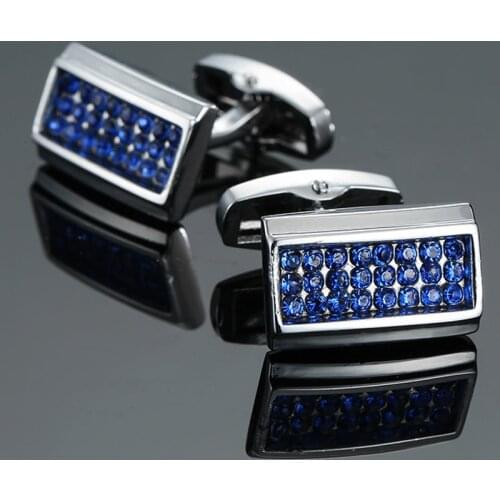 High quality mens shirt Cufflinks fashion suit classic jewelry Blue Crystal Cufflinks lawyers business shirt badge pin gift