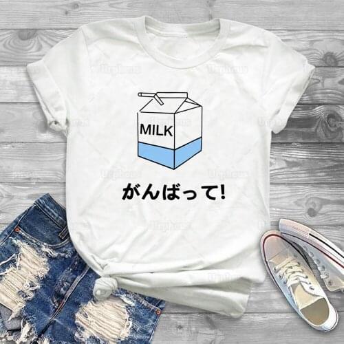 Japanese Milk Tshirt Cute Anime Tee Tumblr Aesthetic Kawaii Shirt Top Tees 100% Cotton