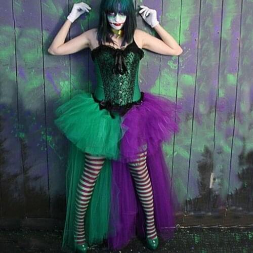 Halloween Party Costumes Sexy Clown Adult Women Joker Tutu Tulle Skirt Clown Costumes For Cosplay Special Occasion Girl Vestidos