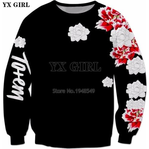 YX GIRL Drop shipping 2019 New Fashion Men Sweatshirt Totem Floral Print 3d White/black Sweatshirt Men/Women Casual Pullover