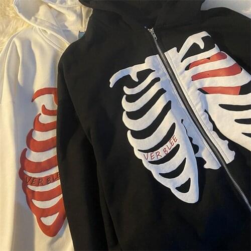 Retro trend gothic skull print hip hop Y2K womens hoodie streetwear oversized hoodie womens sweatshirt fall 2021